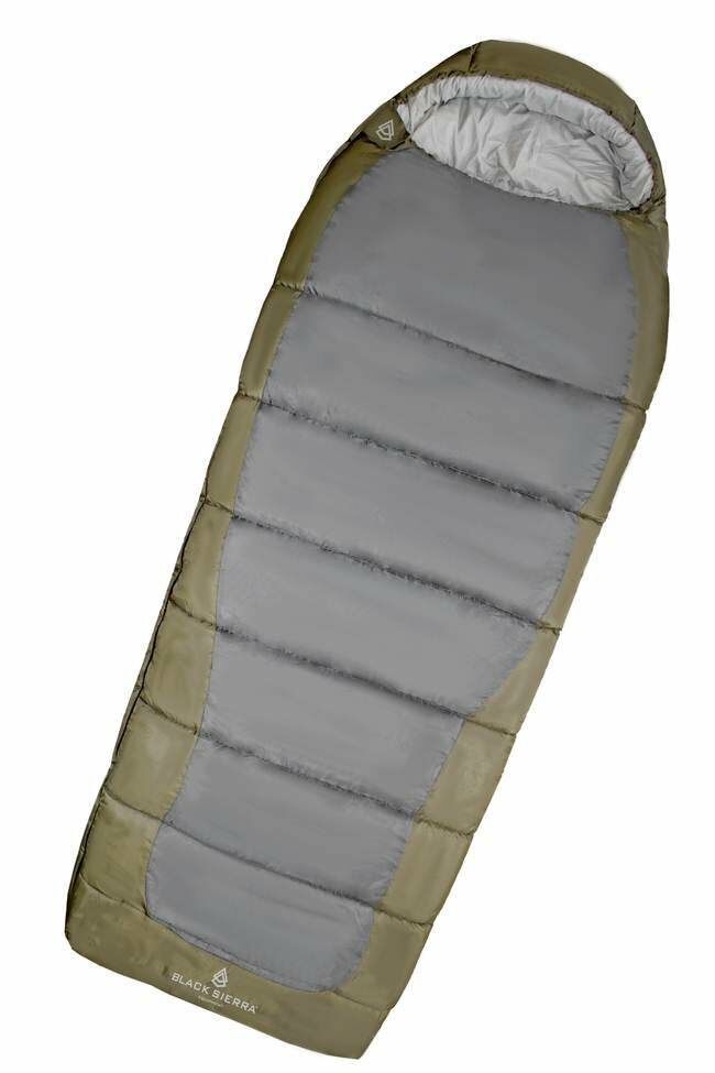 Sierra Sleeping Bag 0 Degree Hooded - Green/Gray, 36 in X 92 in