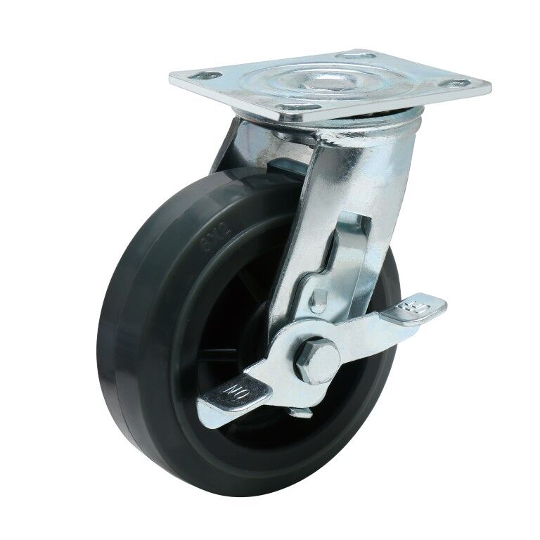 Precision Casters + Wheels 6-In Swivel Plate Non-Marking TPR Caster with Brake