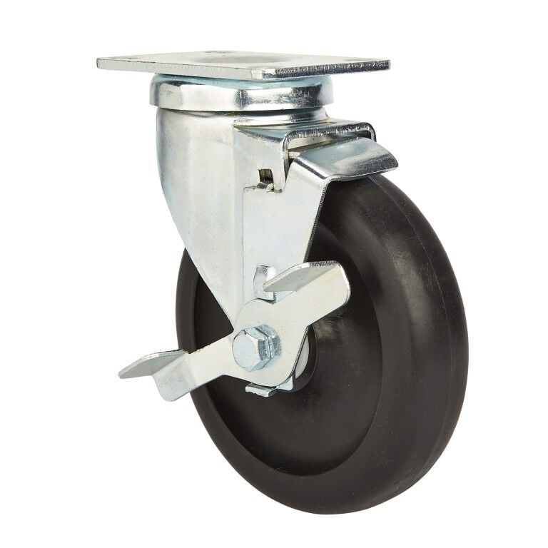 Precision Casters + Wheels Plastic Swivel Plate Caster With Brake, 5-In