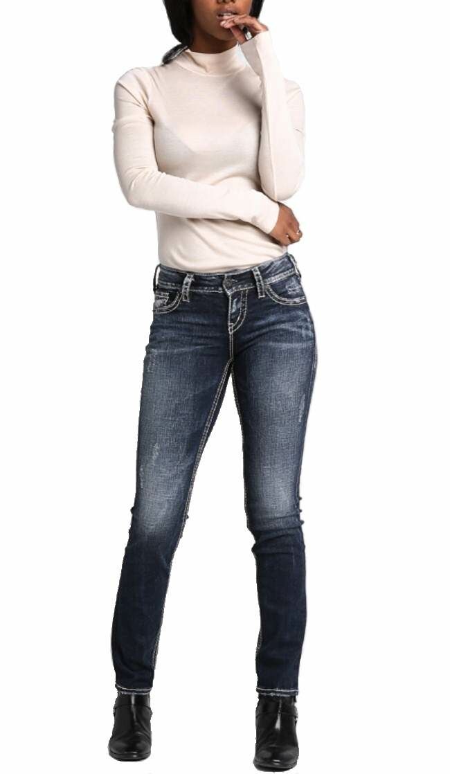 Silver Jeans Co. Women's Suki Mid Rise Straight Leg Jeans