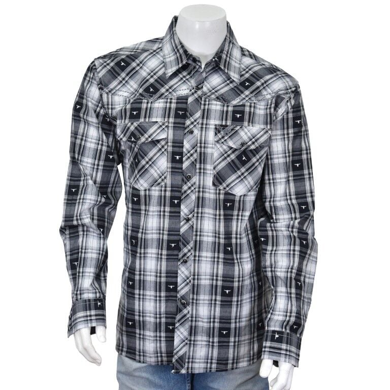 Cowboy Hardware Men's Plaid With Scattered Skulls Long Sleeve Shirt