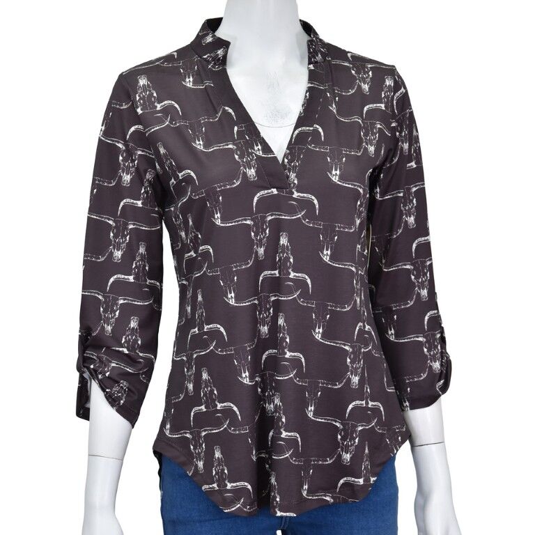 Cowboy Hardware Women's Skull Pattern 3/4 Sleeve Top