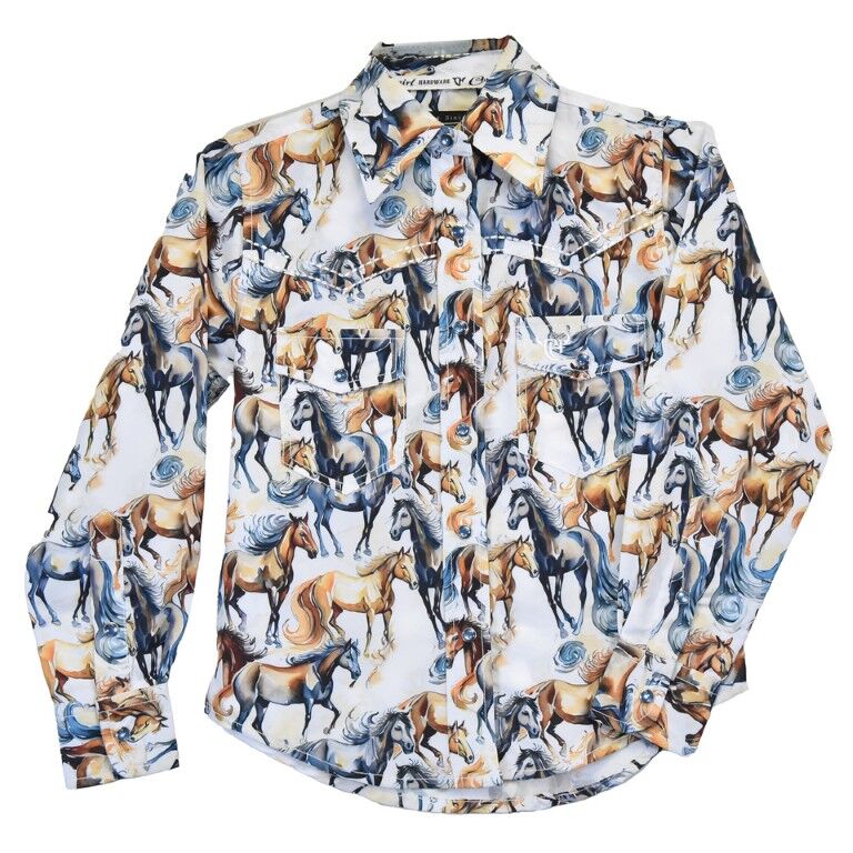 Cowboy Hardware Girl's Running Horse Long Sleeve Snap Shirt