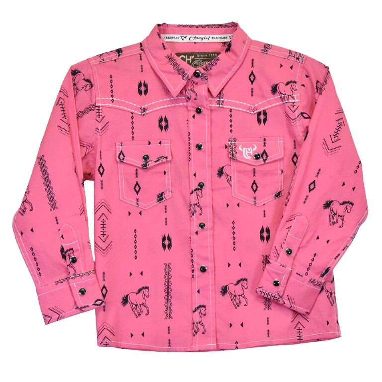 Cowboy Hardware Toddler Girl's Horse Aztec Snap Shirt