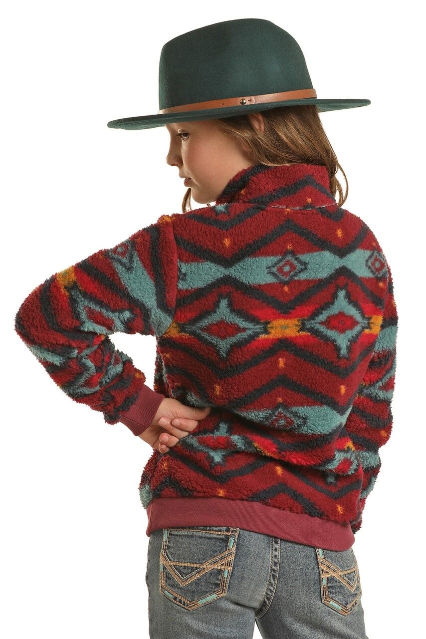Rock & Roll Cowgirl Girl's Aztec Print Pullover in Burgundy