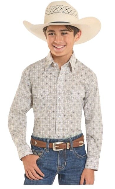 Panhandle Slim Boy's Floral Medallion Print Long Sleeve Snap Shirt