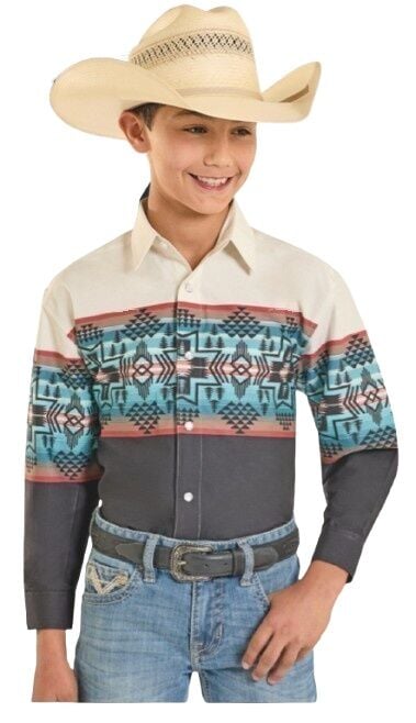 Panhandle Slim Boy's Aztec Border Long Sleeve Snap Shirt