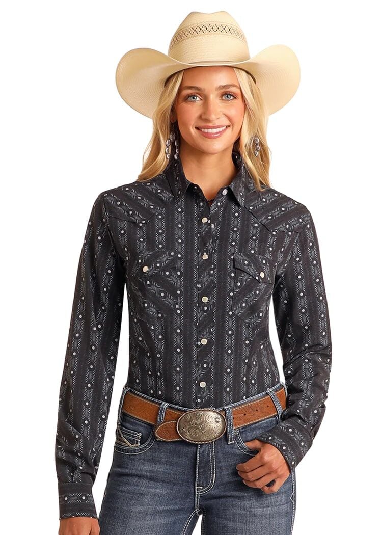 Panhandle Slim Women's Striped Wallpaper Print Long Sleeve Performance Shirt