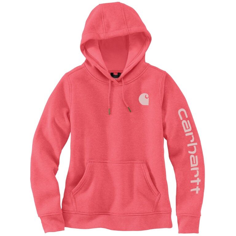 Carhartt Women's Relaxed Fit Midweight Logo Sleeve Graphic Hoodie in Pink Salmon Heather