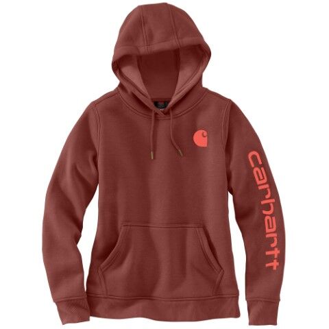 Carhartt Women's Relaxed Fit Midweight Logo Sleeve Graphic Hoodie in Barnwood