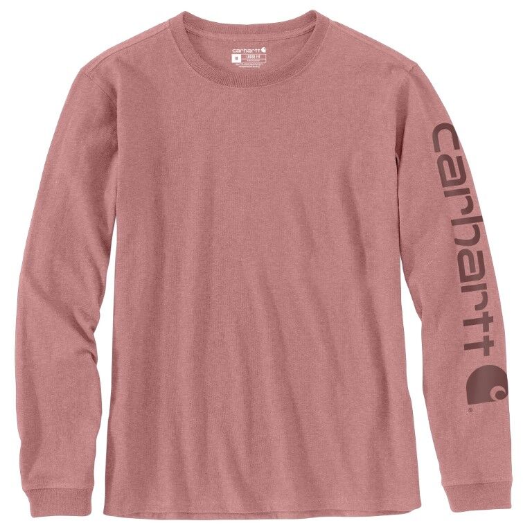 Carhartt Women's Loose Fit Heavyweight Long Sleeve Logo Sleeve Graphic T-Shirt in Rose Tint Heather