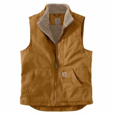 Carhartt Men's Loose Fit Washed Duck Sherpa-Lined Mock-Neck Vest