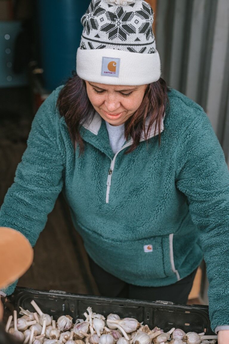 Carhartt Women's Knit Pom Jacquard Beanie in Oat Milk