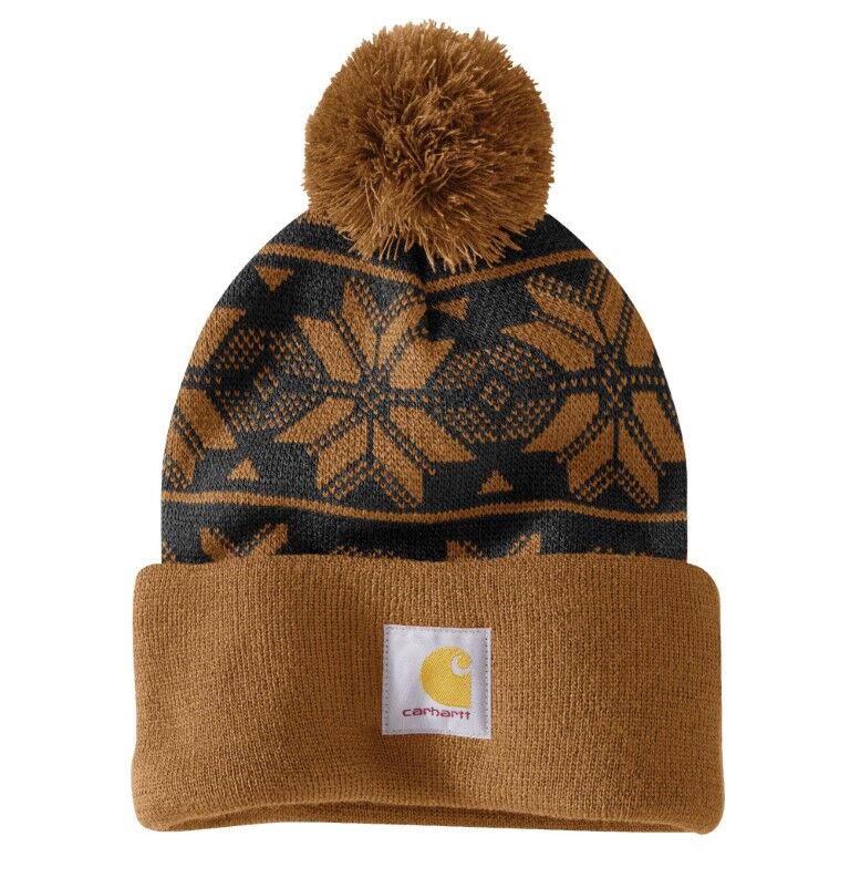 Carhartt Women's Knit Pom Jacquard Beanie in Carhartt Brown