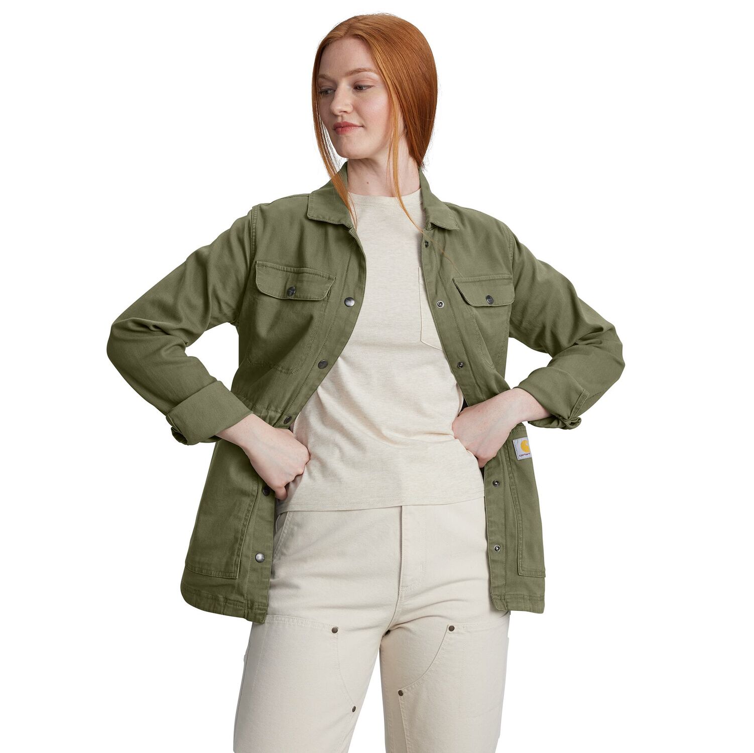 Carhartt Women's TENCEL Fiber Series Relaxed Fit Canvas Coat in Dusty Olive