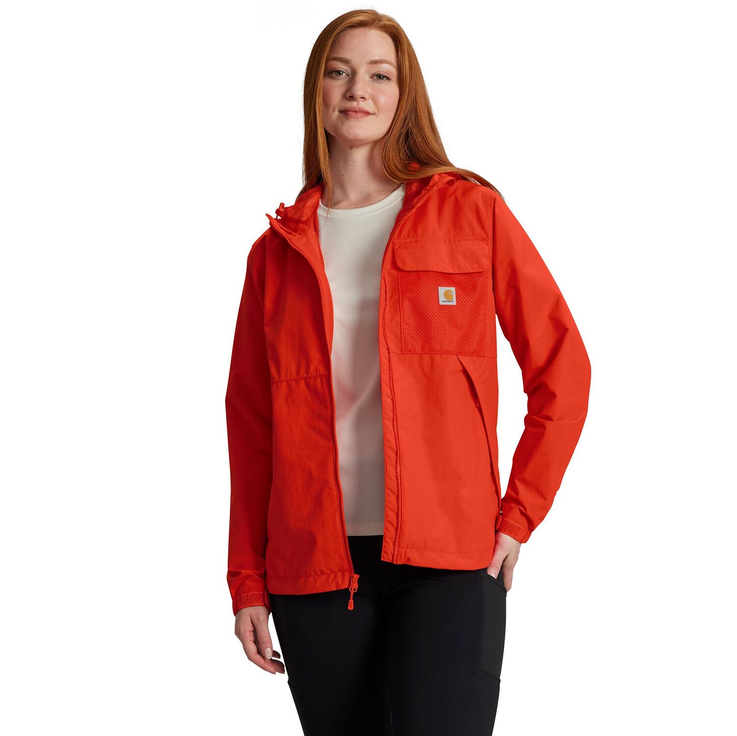 Carhartt Women's Storm Defender Loose Fit Lightweight Hooded Packable Jacket in Roasted Tomato