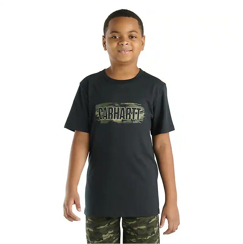 Carhartt Boy's Short Sleeve Camo Logo T-Shirt in Black