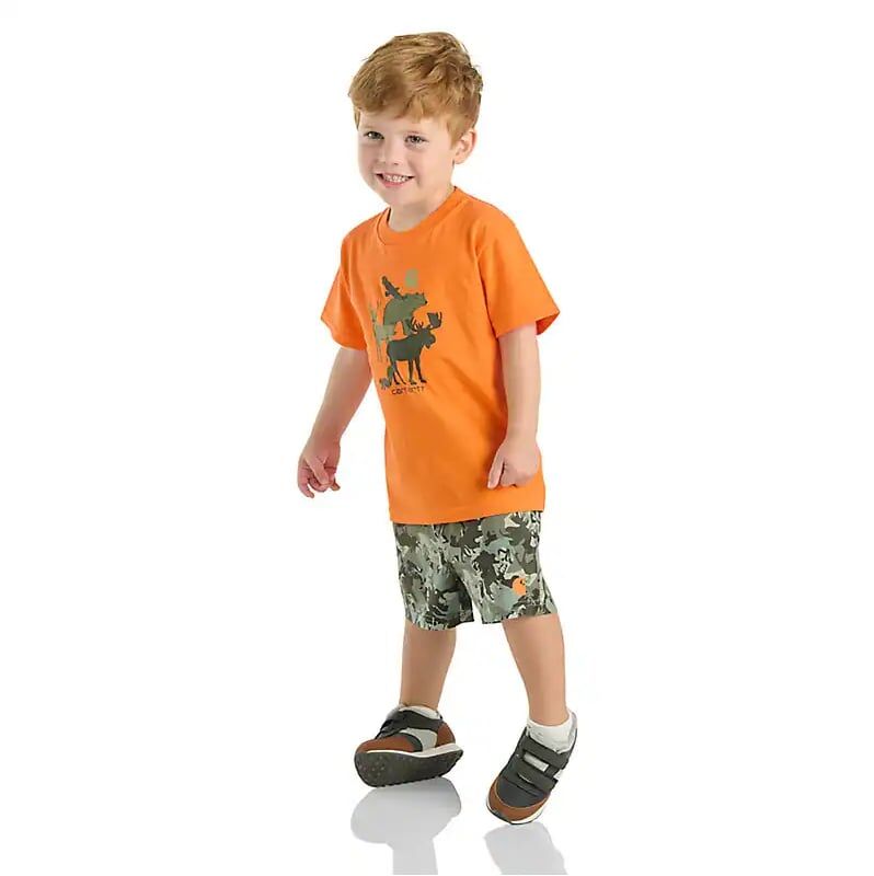 Carhartt Boy's Short Sleeve T-Shirt & Woven Camo Short Set in Olive