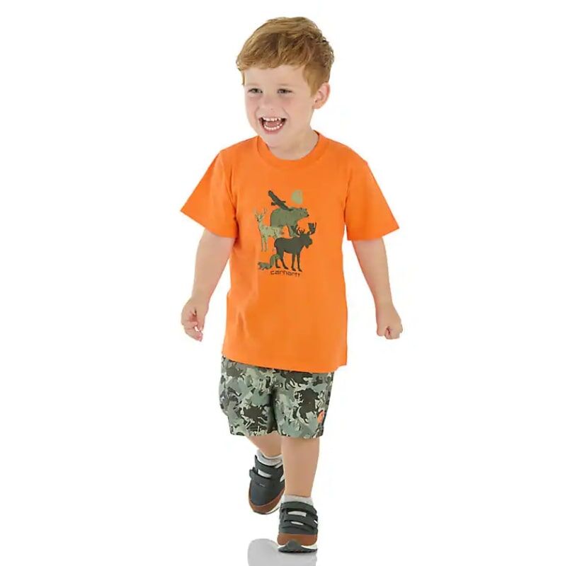 Carhartt Boy's Short Sleeve T-Shirt & Woven Camo Short Set in Olive