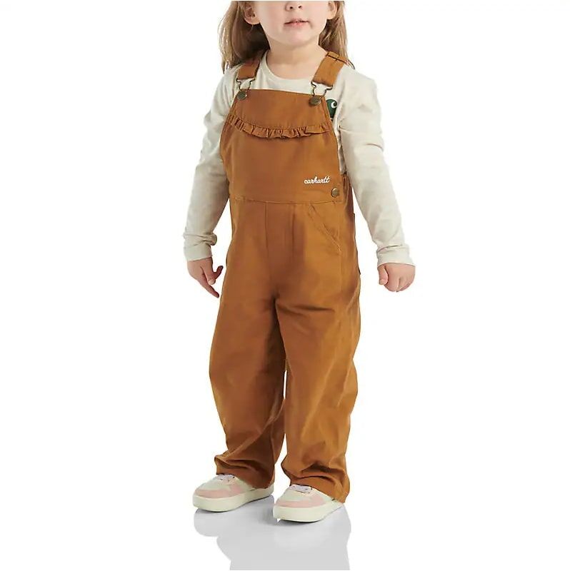 Carhartt Girl's Long Sleeve Canvas Ruffle Front Overall in Carhartt Brown