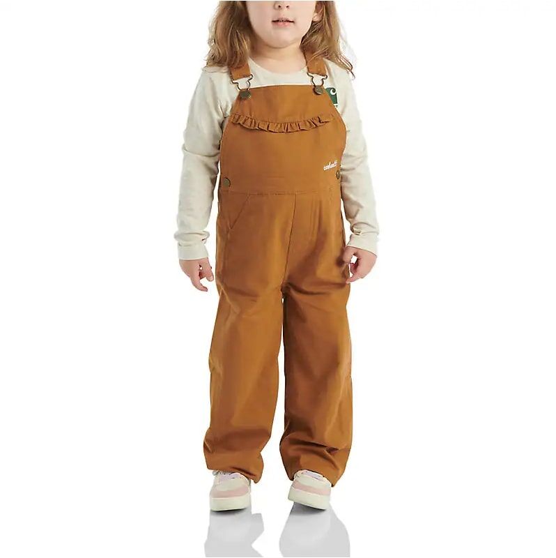 Carhartt Girl's Long Sleeve Canvas Ruffle Front Overall in Carhartt Brown