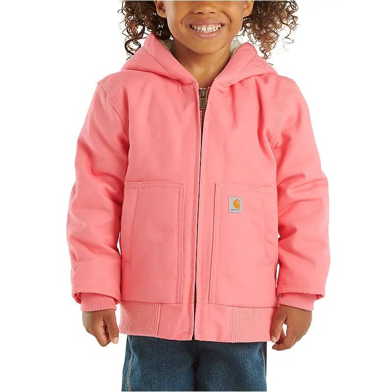 Carhartt Girl's Zip Front Canvas Insulated Hooded Active Jac in Pink Lemonade