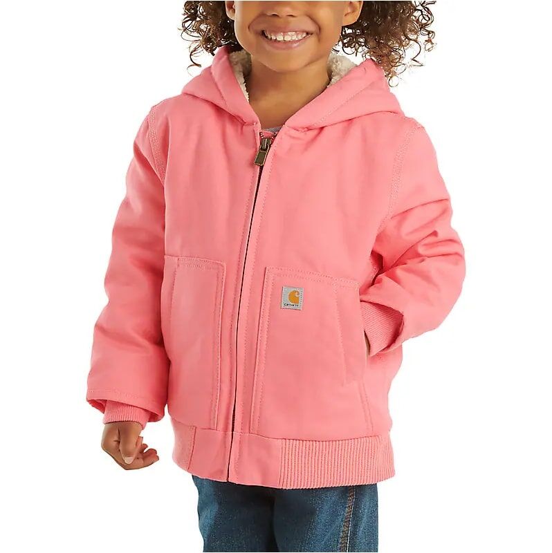 Carhartt Girl's Zip Front Canvas Insulated Hooded Active Jac in Pink Lemonade