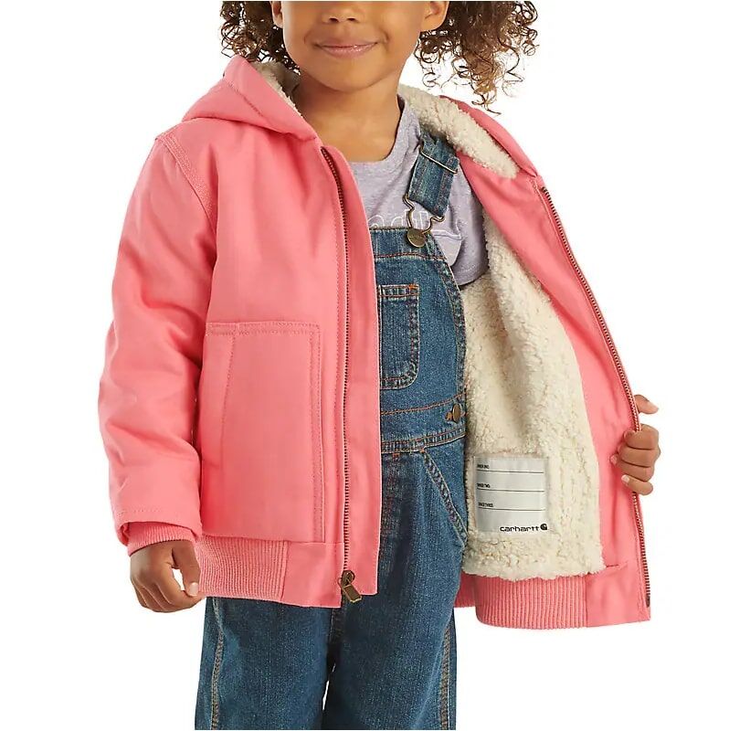Carhartt Girl's Zip Front Canvas Insulated Hooded Active Jac in Pink Lemonade