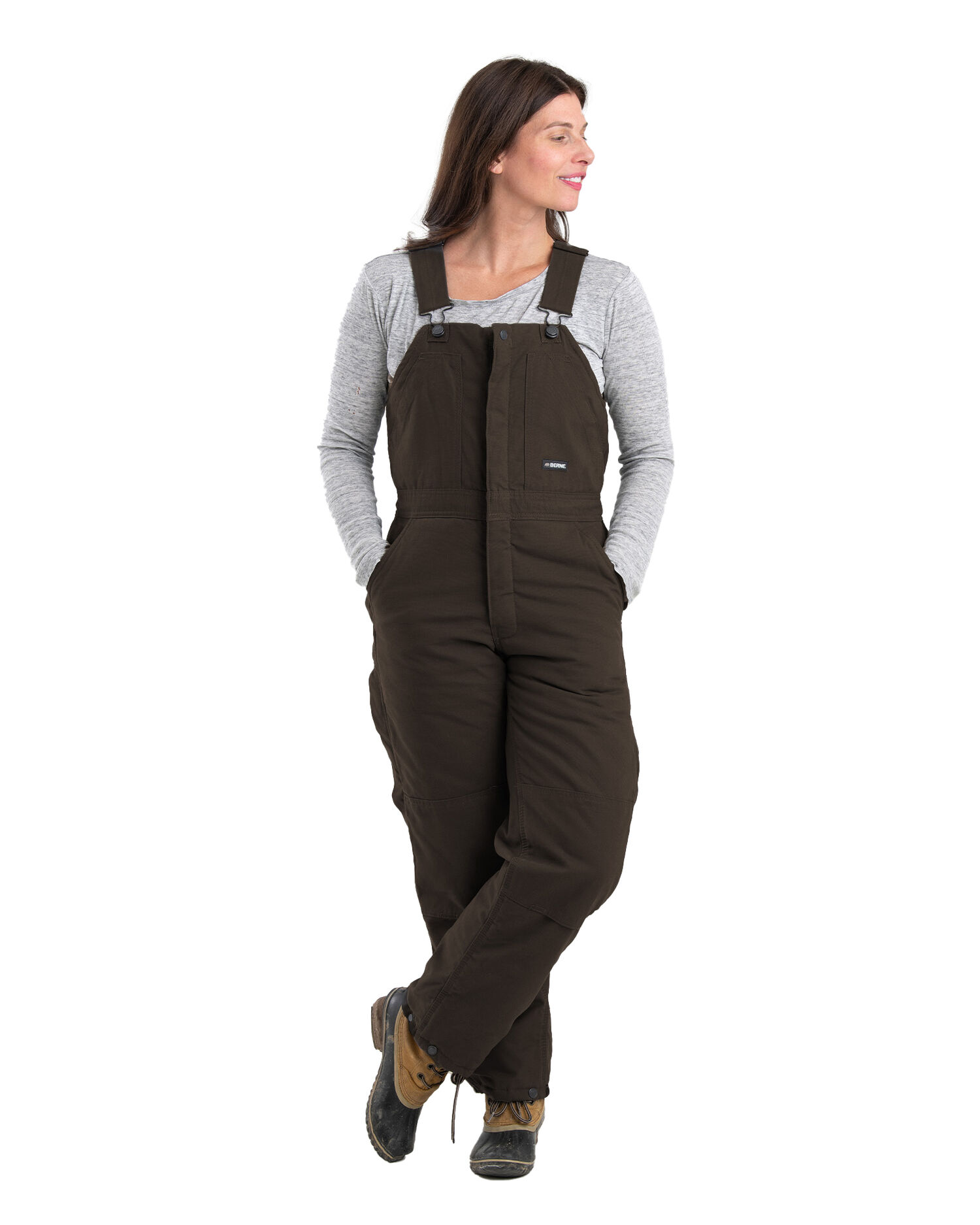 Berne Women's Washed Insulated Bib Overall in Dark Brown