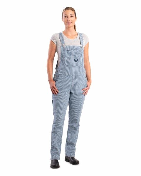 Berne Women's Vintage Washed Flex Bib Overall in Hickory Stripe