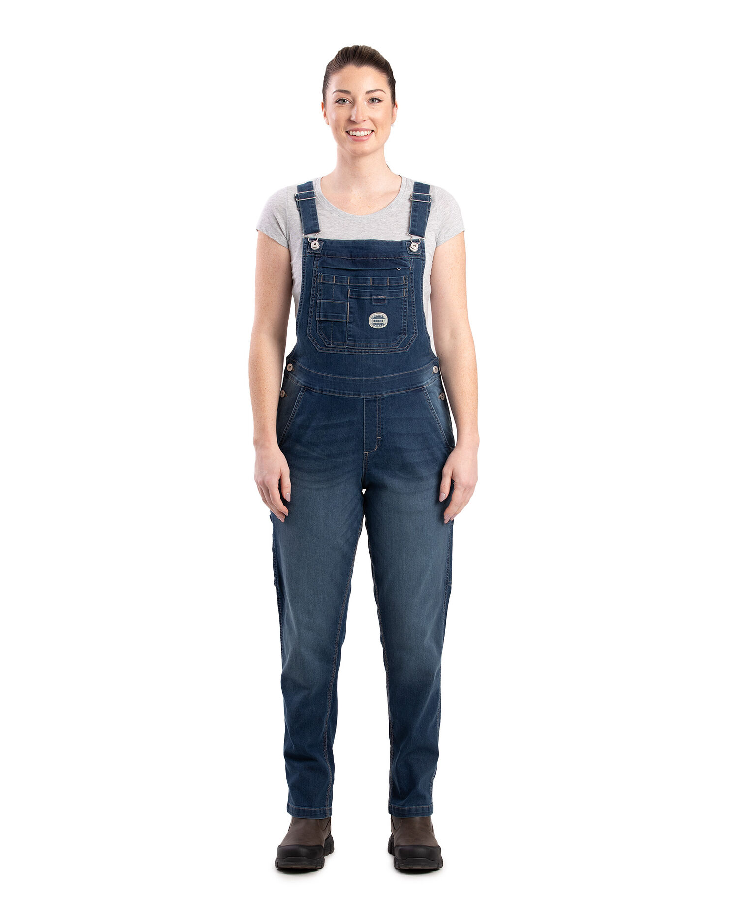 Berne Women's Vintage Washed Flex Denim Bib Overall in Indigo