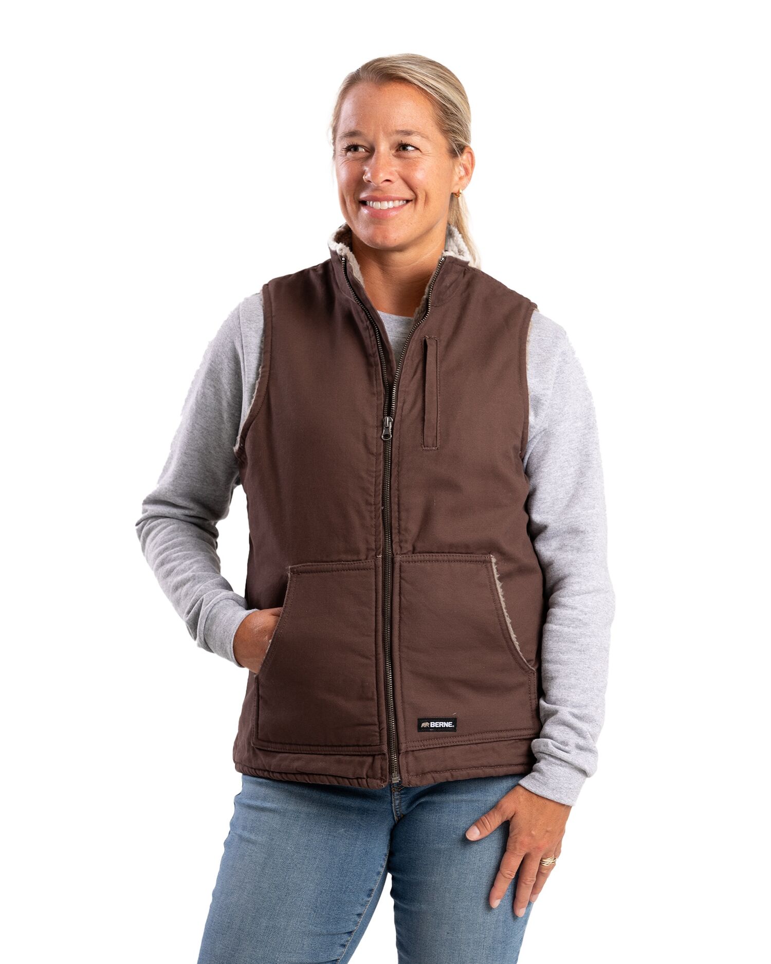 Berne Women's Sherpa-Lined Softstone Duck Vest in Red