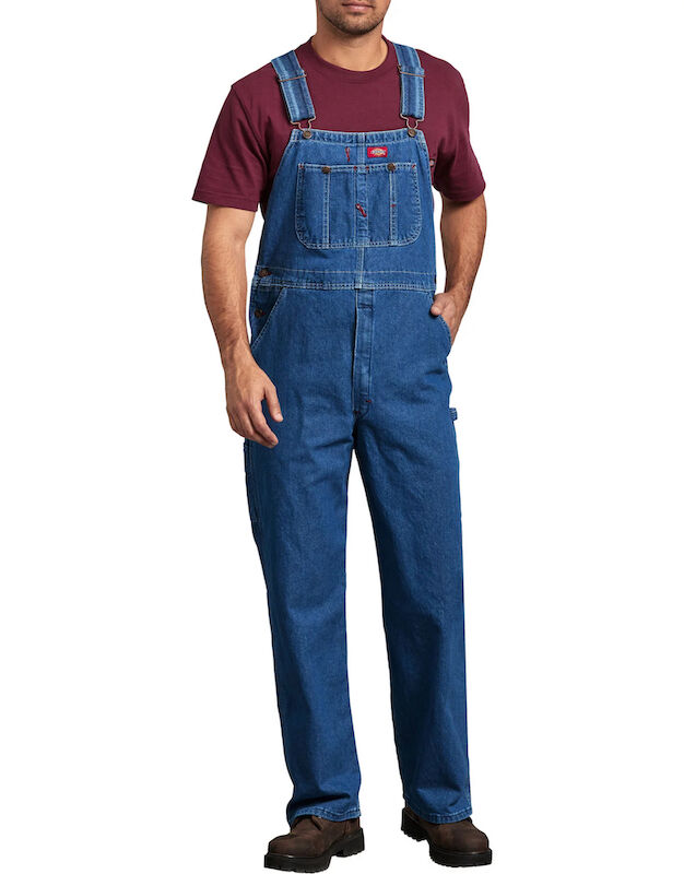Dickies Men's Stonewashed Bib Overalls in Indigo Blue