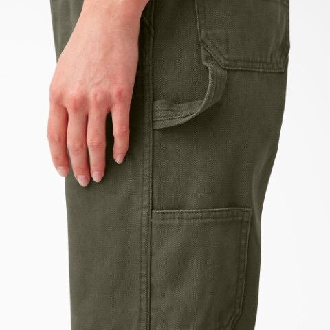 Dickies Women's Relaxed Fit Bib Overalls in Rinsed Moss Green