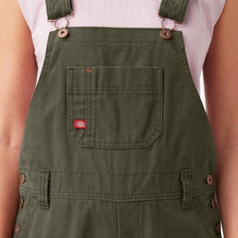 Dickies Women's Relaxed Fit Bib Overalls in Rinsed Moss Green
