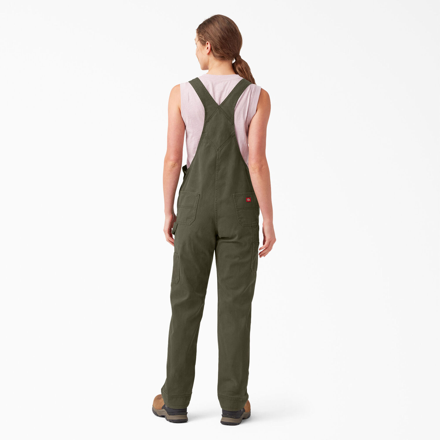 Dickies Women's Relaxed Fit Bib Overalls in Rinsed Moss Green