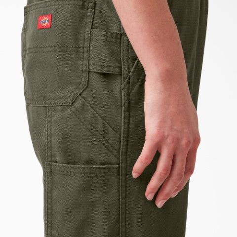 Dickies Women's Relaxed Fit Bib Overalls in Rinsed Moss Green