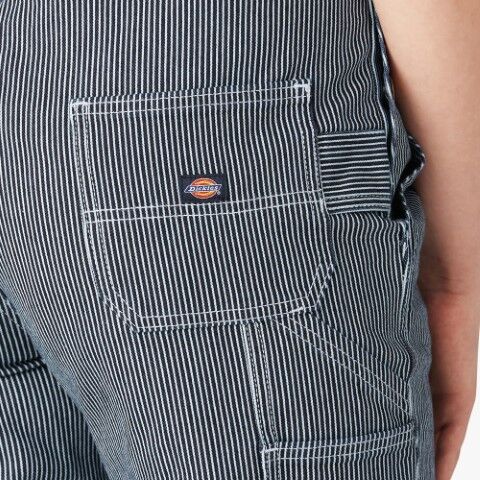 Dickies Women's Boyfriend Fit Bib Overalls in Stonewashed Hickory Stripe