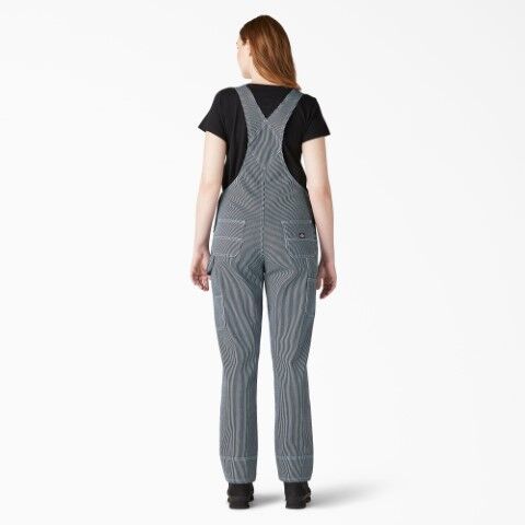 Dickies Women's Boyfriend Fit Bib Overalls in Stonewashed Hickory Stripe