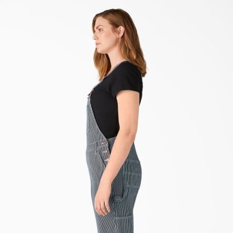 Dickies Women's Boyfriend Fit Bib Overalls in Stonewashed Hickory Stripe