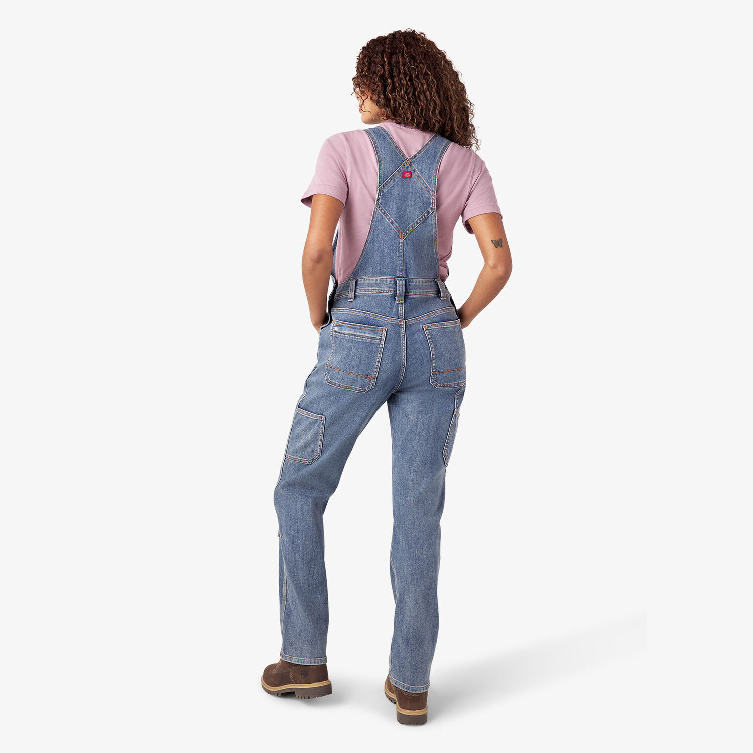 Dickies Women's Double Front Bib Overalls in Light Stonewashed Denim