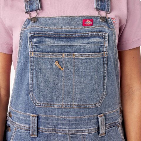 Dickies Women's Double Front Bib Overalls in Light Stonewashed Denim