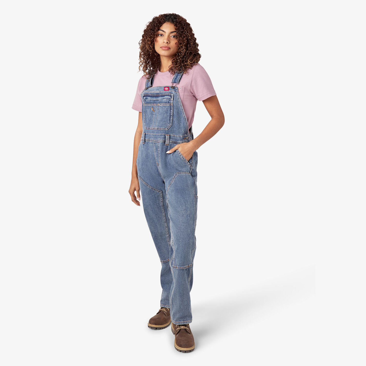 Dickies Women's Double Front Bib Overalls in Light Stonewashed Denim