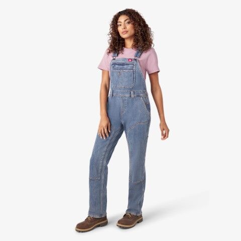 Dickies Women's Double Front Bib Overalls in Light Stonewashed Denim