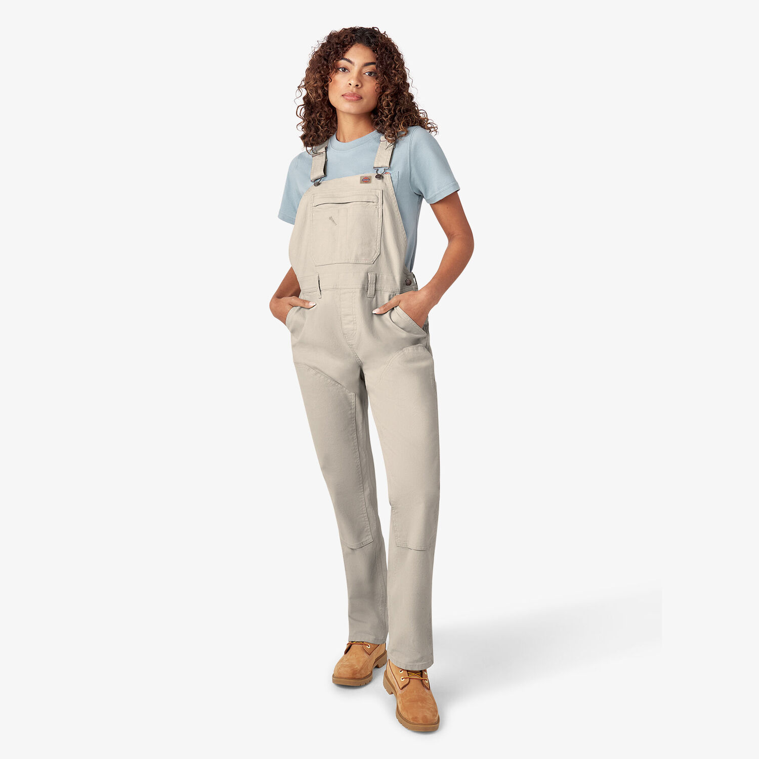 Dickies Women's Double Front Bib Overalls in Rinsed Stone