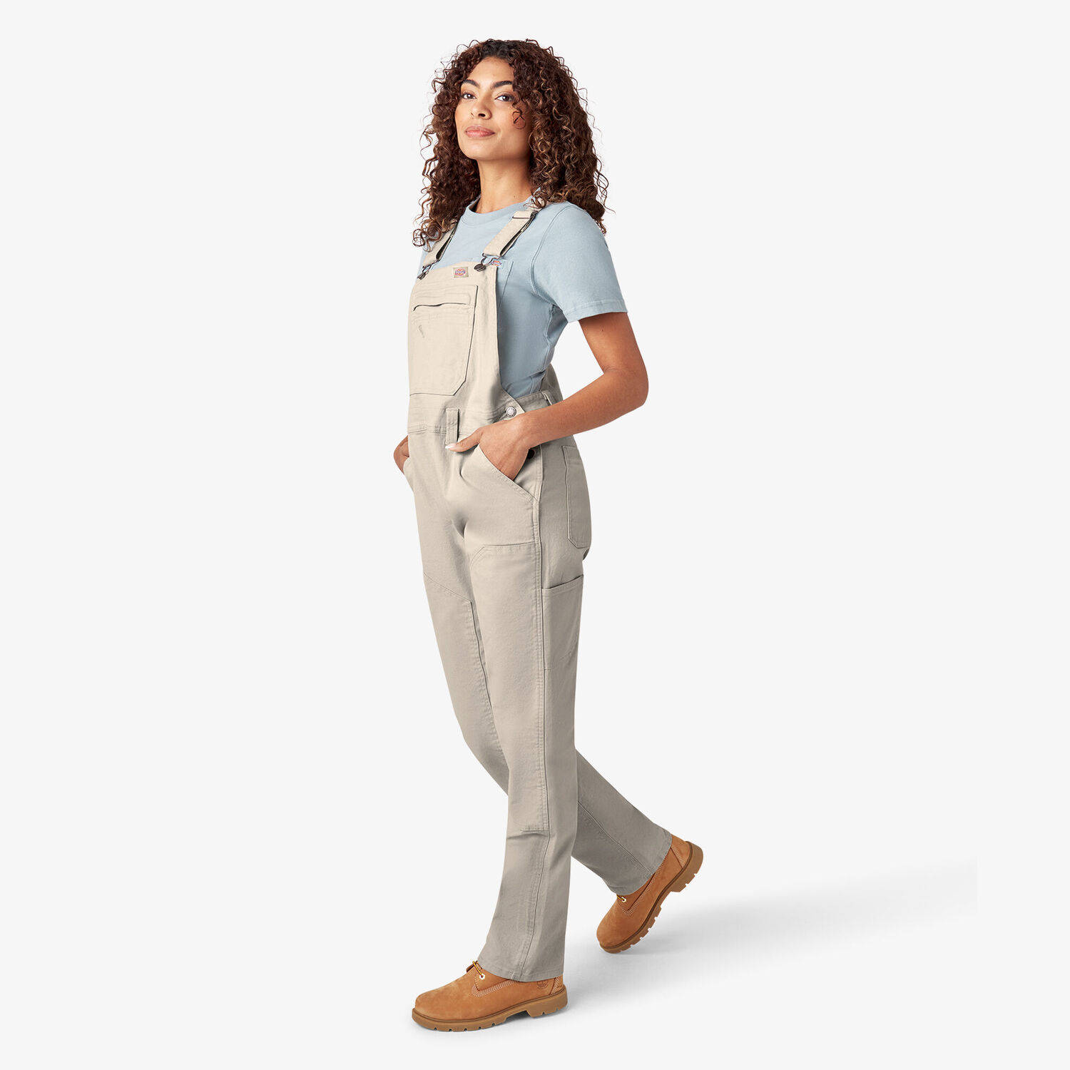 Dickies Women's Double Front Bib Overalls in Rinsed Stone