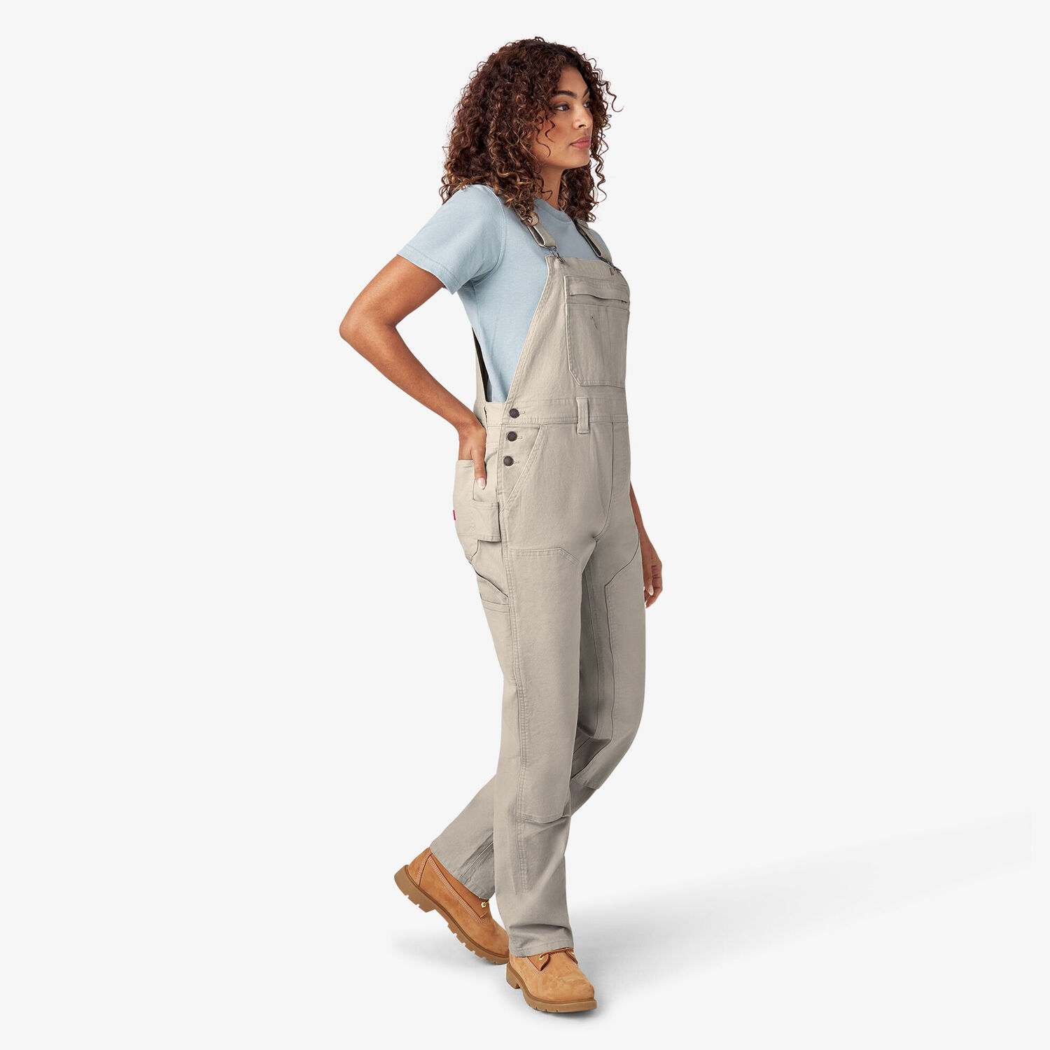 Dickies Women's Double Front Bib Overalls in Rinsed Stone