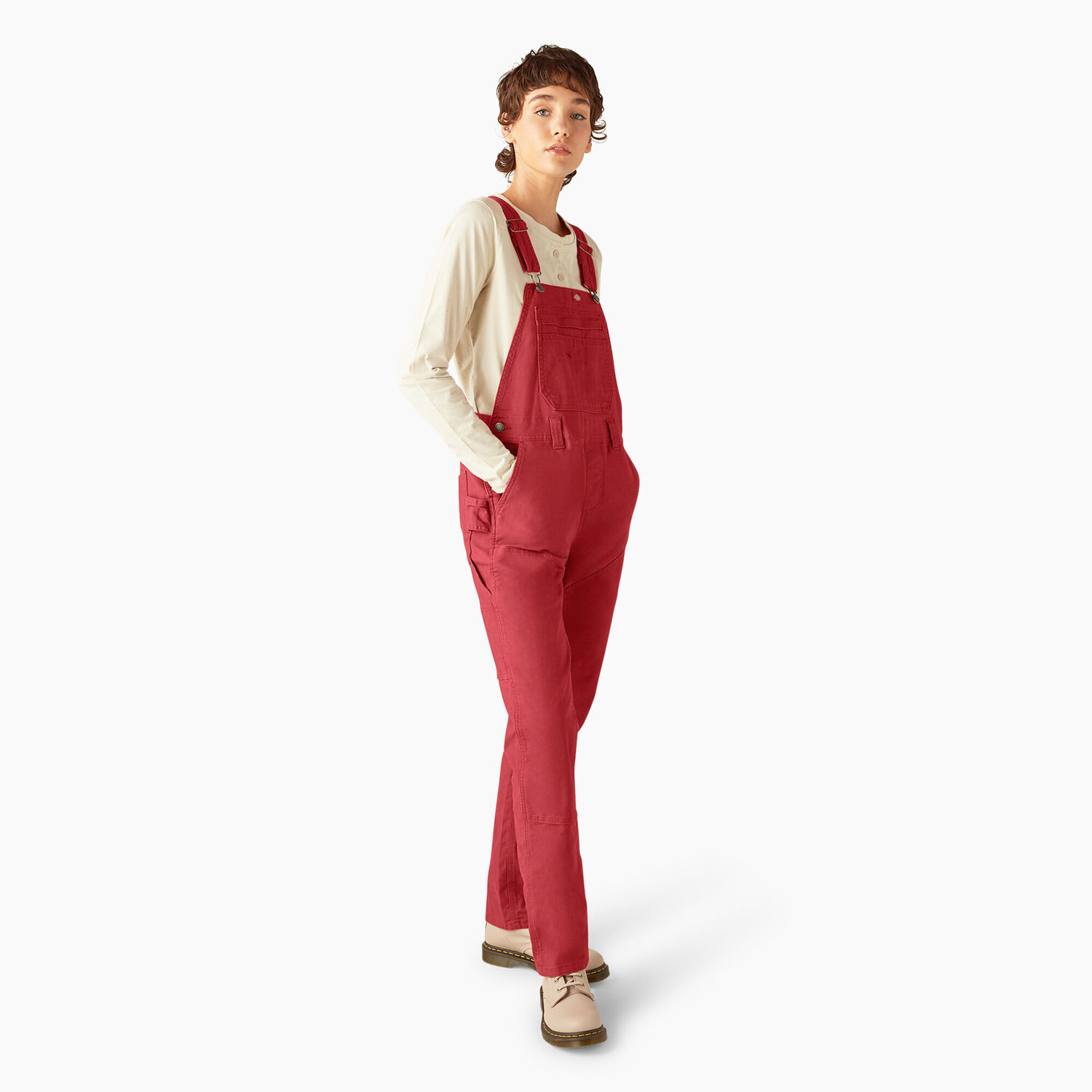 Dickies Women's Double Front Bib Overalls in Red Ochre