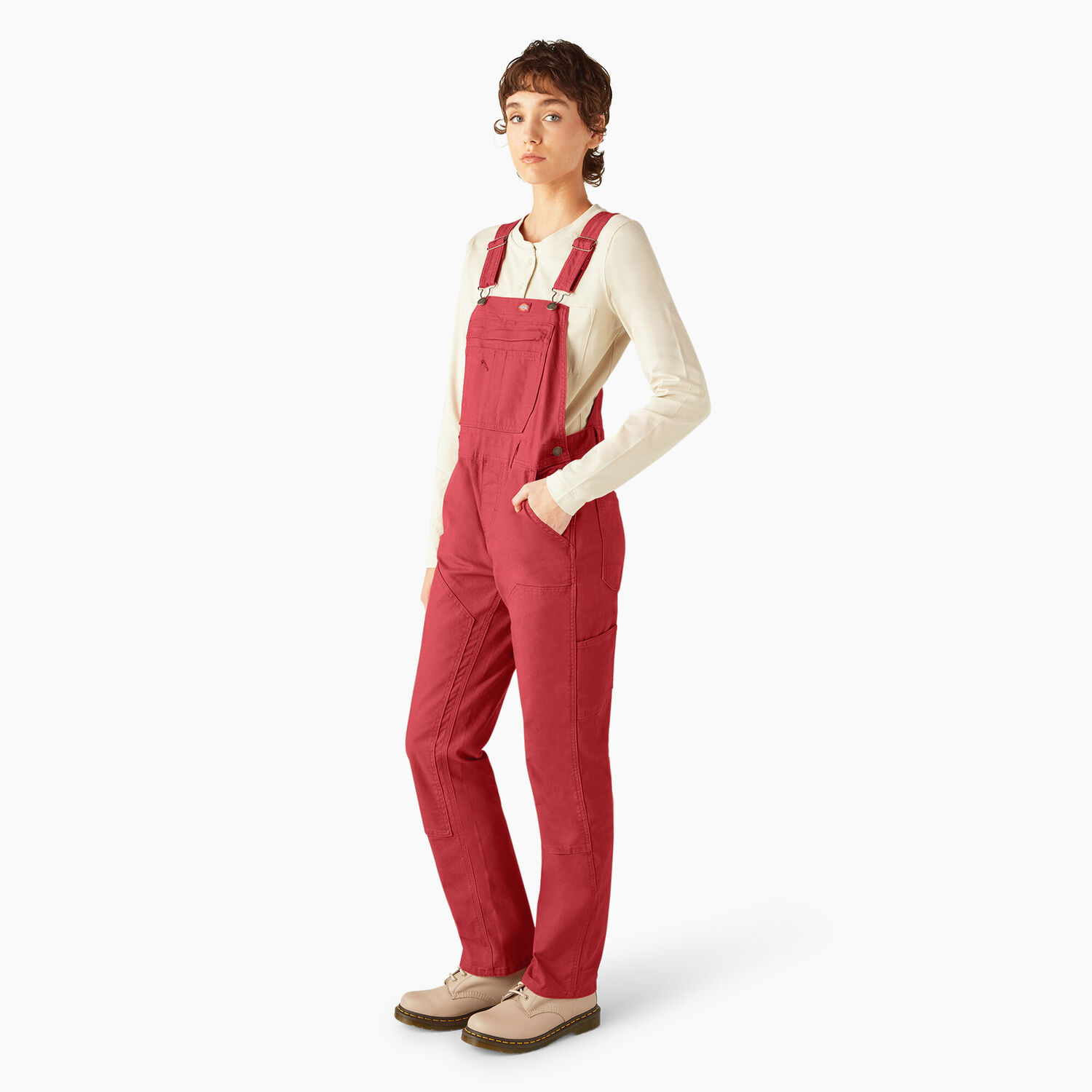 Dickies Women's Double Front Bib Overalls in Red Ochre