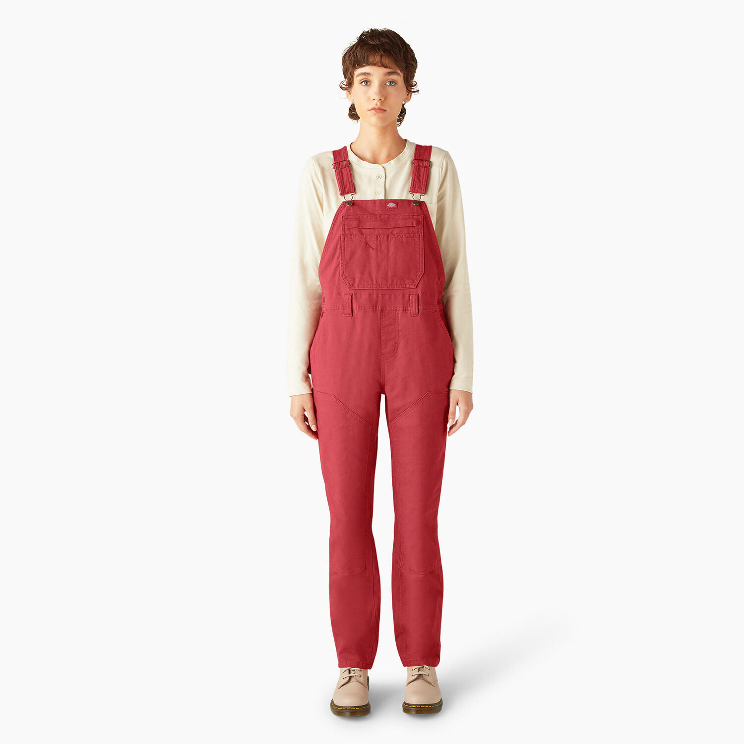 Dickies Women's Double Front Bib Overalls in Red Ochre